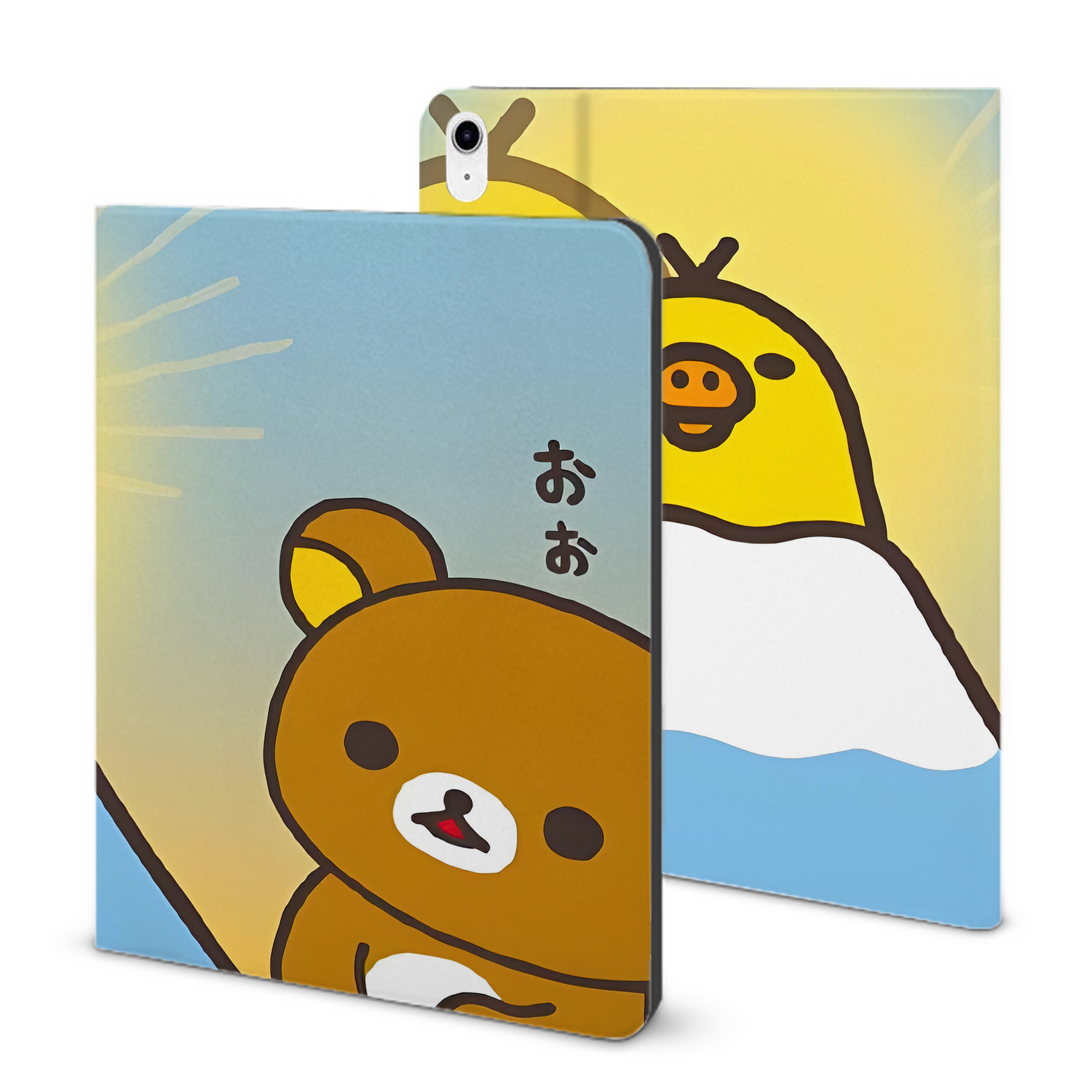 （画像用） リラックマ リラックマ キイロイトリ Rilakkuma Korilakkuma Kiiroitori IPad ケース ブック型 PUレザー TPU 耐衝撃 軽量 薄型 ペン収納なし 全面保護 IPad 各モデル対応